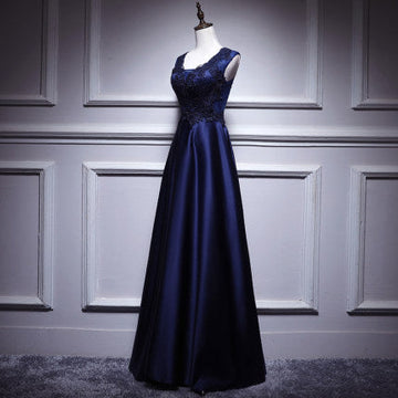 Simple A line Satin Long Prom Dresses HZ1023